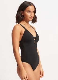 Seafolly Collective Deep V One Piece - Black -Bikini Sales Store 10634 942 Black 3