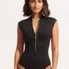 Seafolly Collective Zip Front One Piece - Black -Bikini Sales Store 10987 942 Black 2