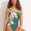 Fleur De Bloom One Shoulder One Piece - Evergreen -Bikini Sales Store 11014 983 Evergreen 1
