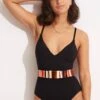 Sun Stripe One Piece With Belt - Black