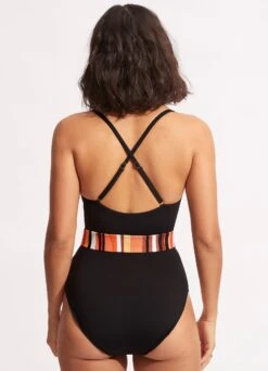 Sun Stripe One Piece With Belt - Black -Bikini Sales Store 11028 947 Black 4