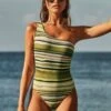 Sun Stripe One Shoulder One Piece - Avocado 2 Sun Stripe One Shoulder One Piece - Avocado -Bikini Sales Store 11054 947 Avocado 1