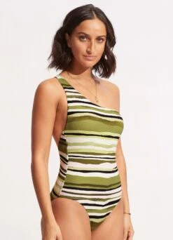 Sun Stripe One Shoulder One Piece - Avocado 12 Sun Stripe One Shoulder One Piece - Avocado -Bikini Sales Store 11054 947 Avocado 3