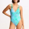 Sea Skin V Neck One Piece - Vivid Green 1 Sea Skin V Neck One Piece - Vivid Green -Bikini Sales Store 11061 064 VividGreen 3