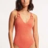 Poolside V Neck One Piece - Pink Chintz