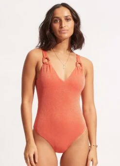 Poolside V Neck One Piece - Pink Chintz