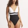 Slice Of Splice Deep V Neck One Piece - White -Bikini Sales Store 11067 990 White 2