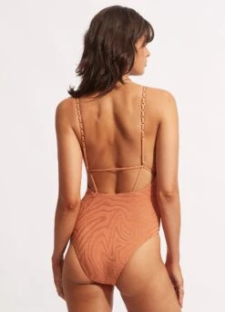 Second Wave V Neck One Piece - Copper Tan -Bikini Sales Store 11071 968 Copper 20Tan 6