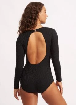 Second Wave V Neck Long Sleeve Surfsuit - Black -Bikini Sales Store 11074 968 Black 4