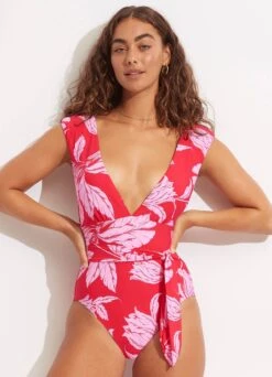 Fleur De Bloom V Neck One Piece - Chilli Red -Bikini Sales Store 11075 983 Chilli 20Red 3