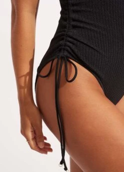 Sea Dive Scoop Neck Drawstring Side One Piece -Bikini Sales Store 11077 861 Black 5