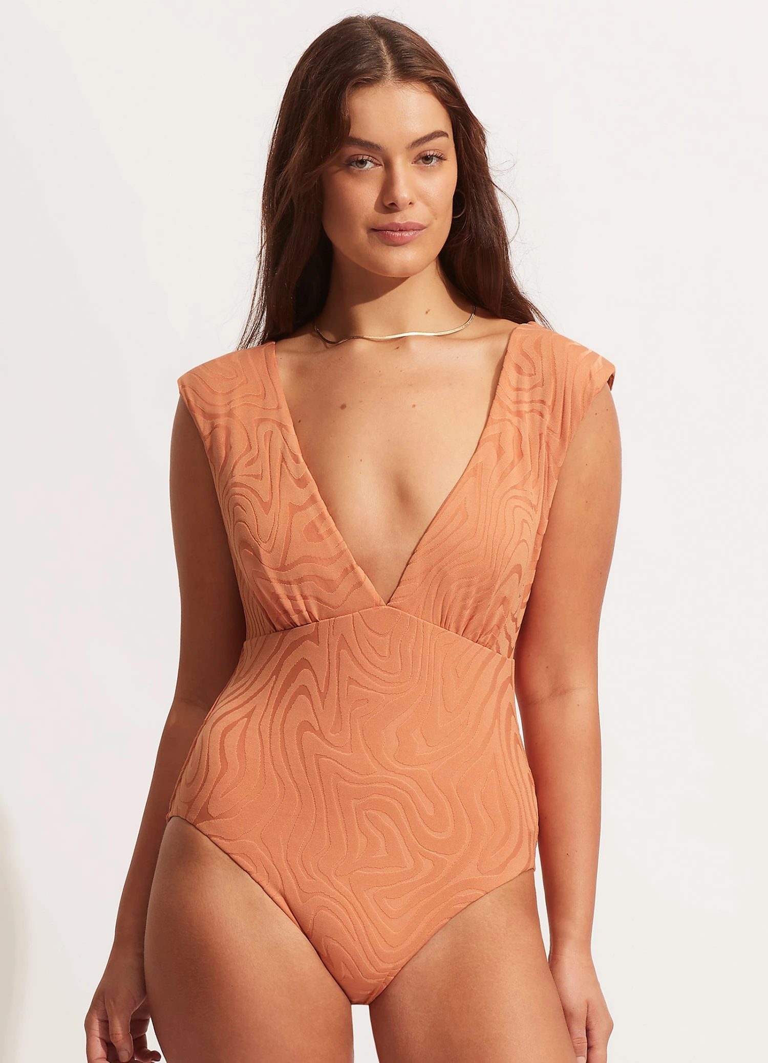 Second Wave V Neck One Piece - Copper Tan 3 Second Wave V Neck One Piece - Copper Tan