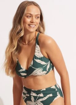 Fleur De Bloom Wrap Front F Cup Bra - Evergreen