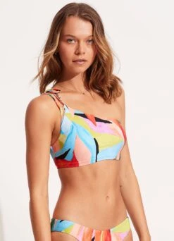 Tropfest One Shoulder Top With Tie - Aquamarine -Bikini Sales Store 31394 978 Aquamarine 3