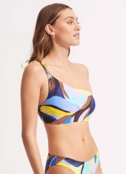 Tropfest One Shoulder Top With Tie - True Navy -Bikini Sales Store 31394 978 True 20Navy 2