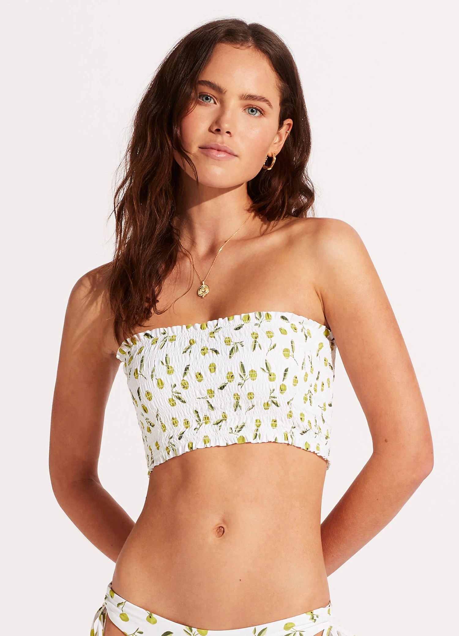 Summer Crush Shirred Long Line Bandeau - Soft Olive 4 Summer Crush Shirred Long Line Bandeau - Soft Olive - Image 2