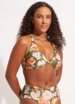 Paradise Garden Tab Front Halter Bra - Avocado -Bikini Sales Store 31400 960 Avocado 3