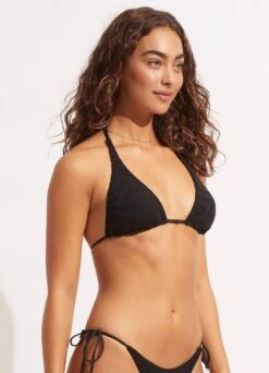 Second Wave Longline Slide Tri Top - Black -Bikini Sales Store 31412 968 Black 3