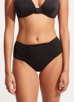 Seafolly Collective Gathered Front Retro Pant - Black -Bikini Sales Store 40343 942 Black 3