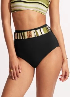 Sun Stripe High Waisted Pant With Belt - Avocado -Bikini Sales Store 40686 947 Avocado 3