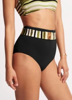 Sun Stripe High Waisted Pant With Belt - Avocado -Bikini Sales Store 40686 947 Avocado 4