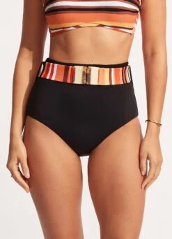 Sun Stripe High Waisted Pant With Belt - Black -Bikini Sales Store 40686 947 Black 3