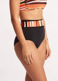 Sun Stripe High Waisted Pant With Belt - Black -Bikini Sales Store 40686 947 Black 4