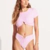 Sorrento Stripe High Waisted Bikini Bottom - Parfait Pink