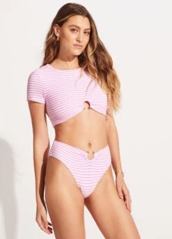 Sorrento Stripe High Waisted Bikini Bottom - Parfait Pink -Bikini Sales Store 40720 027 ParfaitPnk 5