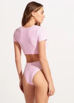 Sorrento Stripe High Waisted Bikini Bottom - Parfait Pink -Bikini Sales Store 40720 027 ParfaitPnk 6