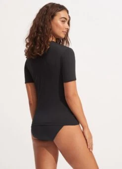 Seafolly Collective Short Sleeve Sunvest - Black -Bikini Sales Store 60280 942 Black 6
